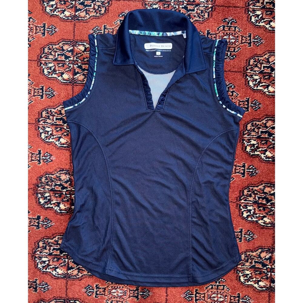 Pebble Beach S Dry-Luxe Navy Blue Split Neckline Sleeveless Tennis Top FS